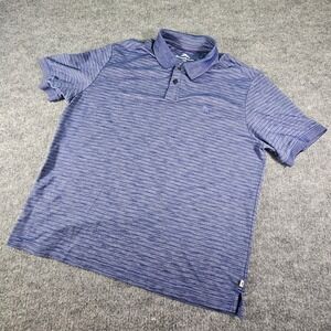 Tommy Bahama Golf‎ Polo Shirt Men's L Blue Striped Embroidered Marlin Logo - EUC